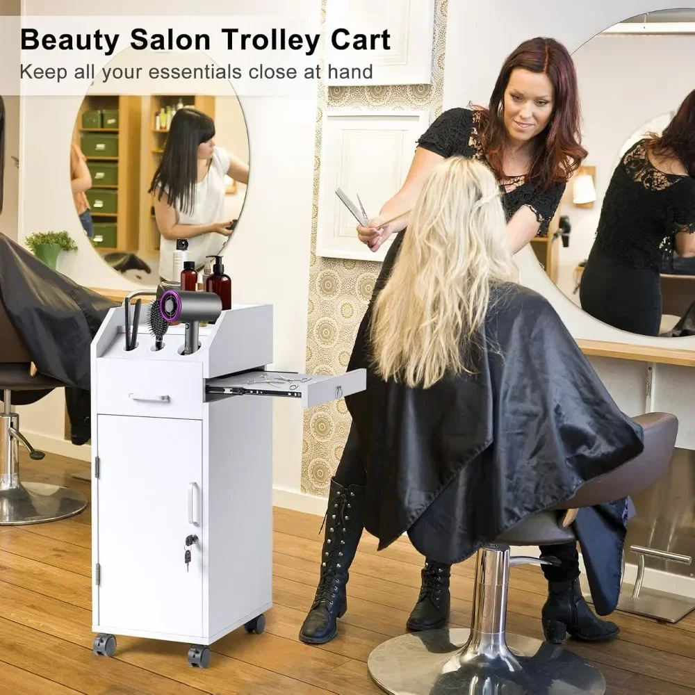 

Hair Salon Storage Cart with Wheels & 4 Drawers & Lock ，2 Keys, SPA Utility Trolley (White)
