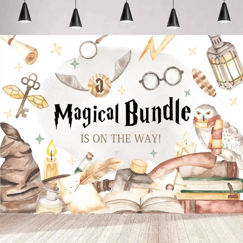 Wizard Baby Shower Photography Backdrop Magic Bundle Baby Shower Magic School For Kids Party Decor Background Wall Poster Banner