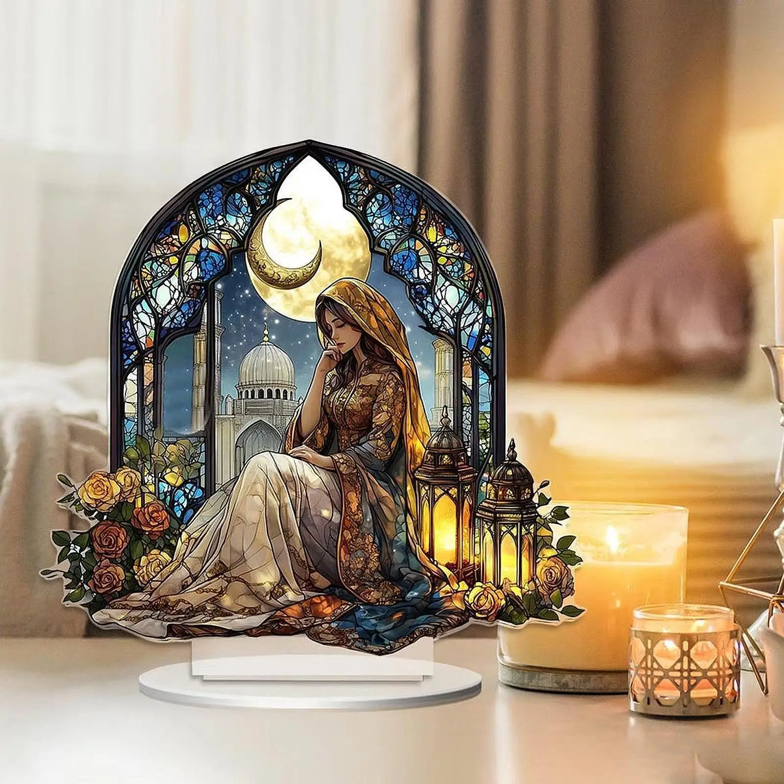 Decoração acrílica deusa da lua, decoração de festa, atmosfera festiva atraente, única, fácil instalação, display de mesa para canto