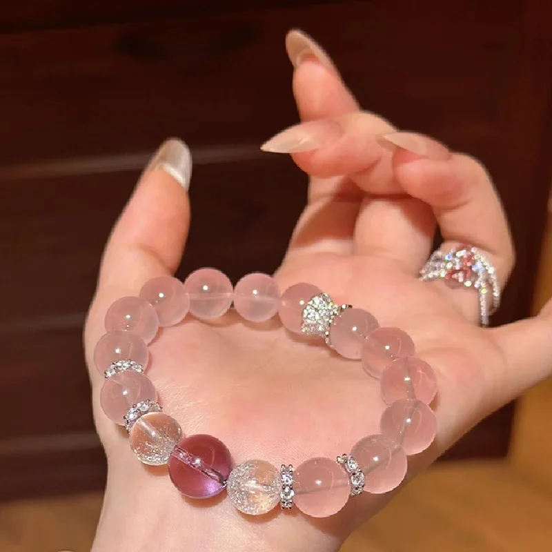 

Natural Horse Powder Crystal Bracelet, Amethyst Transfer Bead Women's Bracelet Niche Design