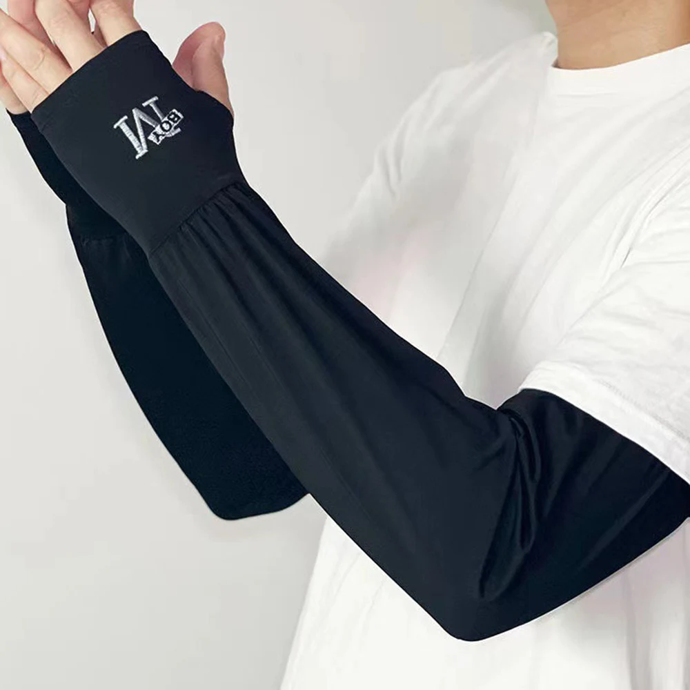 Summer Ice Silk Arm Sleeves Woman Men Cycling Sports Sunscreen Arm Cuff Sleeve Big Size Long Length Elastic UV Protection Sleeve