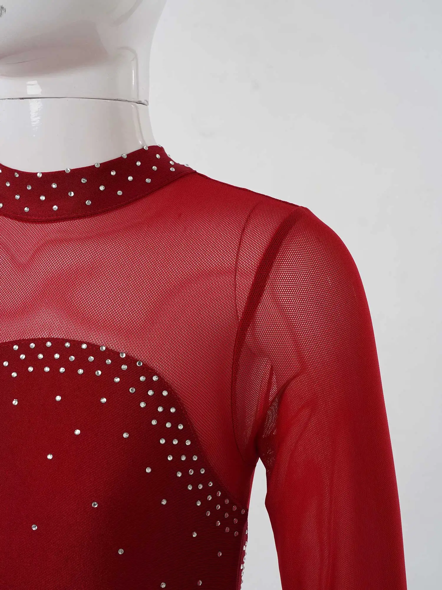 Kinder Mädchen Glänzende Strass Ballett Tanz Kleid Lange Ärmel Schlüsselloch Zurück Eiskunstlauf Rollschuhlaufen Trikot Dancewear