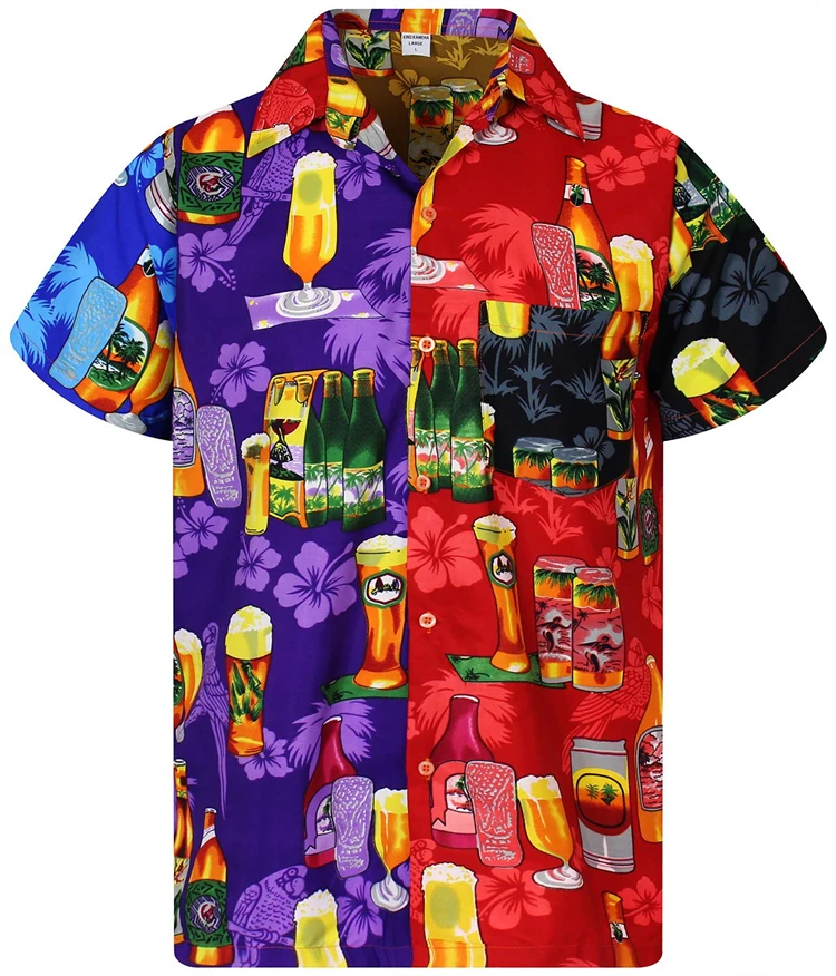Männer Hemden Bier 3d Druck Hemd Männer Mode Einreiher Kurzarm Hawaiian Strand Casual Bluse Kleidung Teen