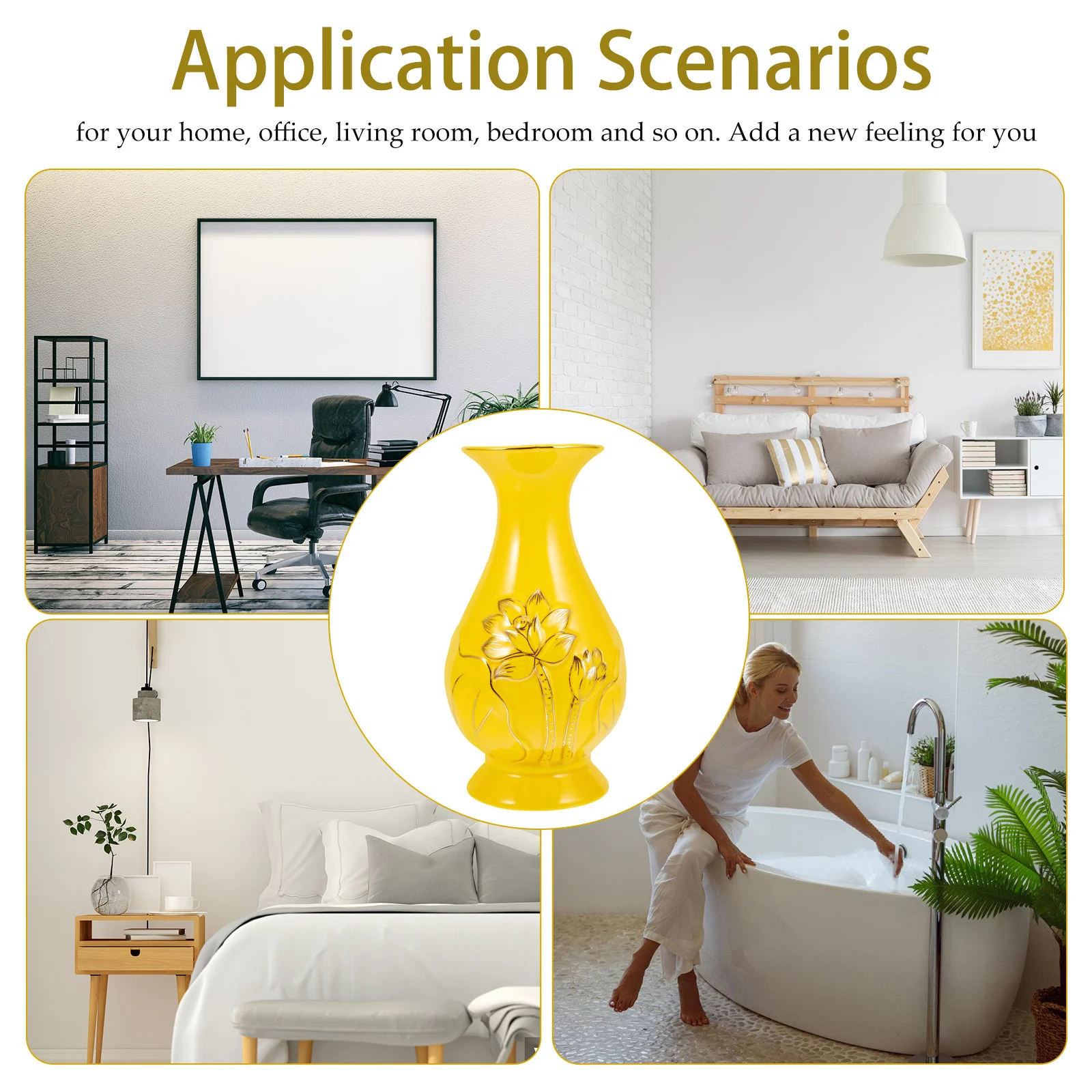 

Ceramic Vase Lotus Pattern Yellow Premium Ceramic Flower Vase for Home Office Hotel Table Decoration Flowers