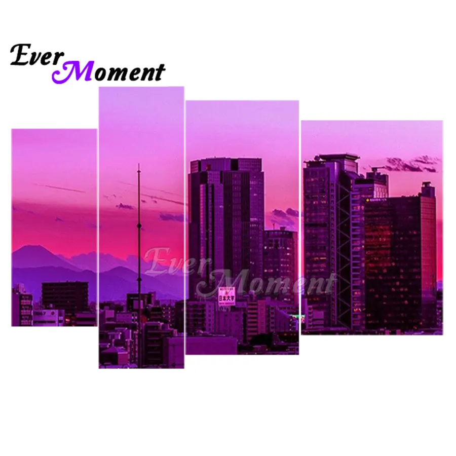 Ever Moment Diamond Painting Multi-picture Pink City 4 Panels Resin Drill Wall Decoration Diamond Display Gift Handmade 1M017