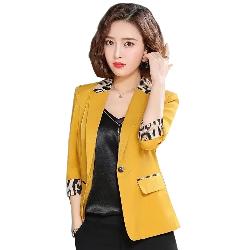 

2023 Spring Summer New Fashion Women Blazer Jacket Retro Three-quarter Sleeves British-style Casual Slim Wild Suit Female Outwea