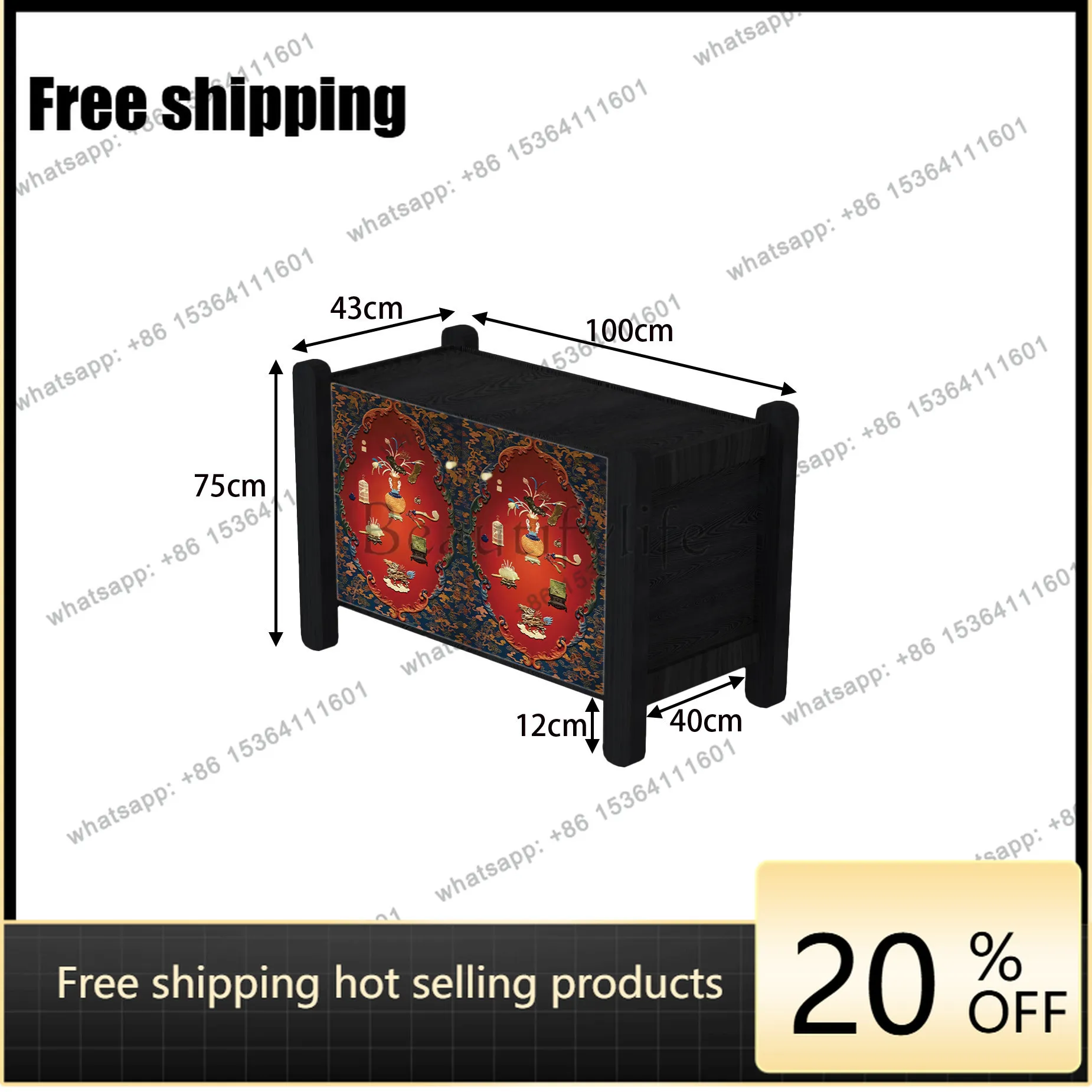 YJ French medieval solid wood cabinet multi-functional side cabinet