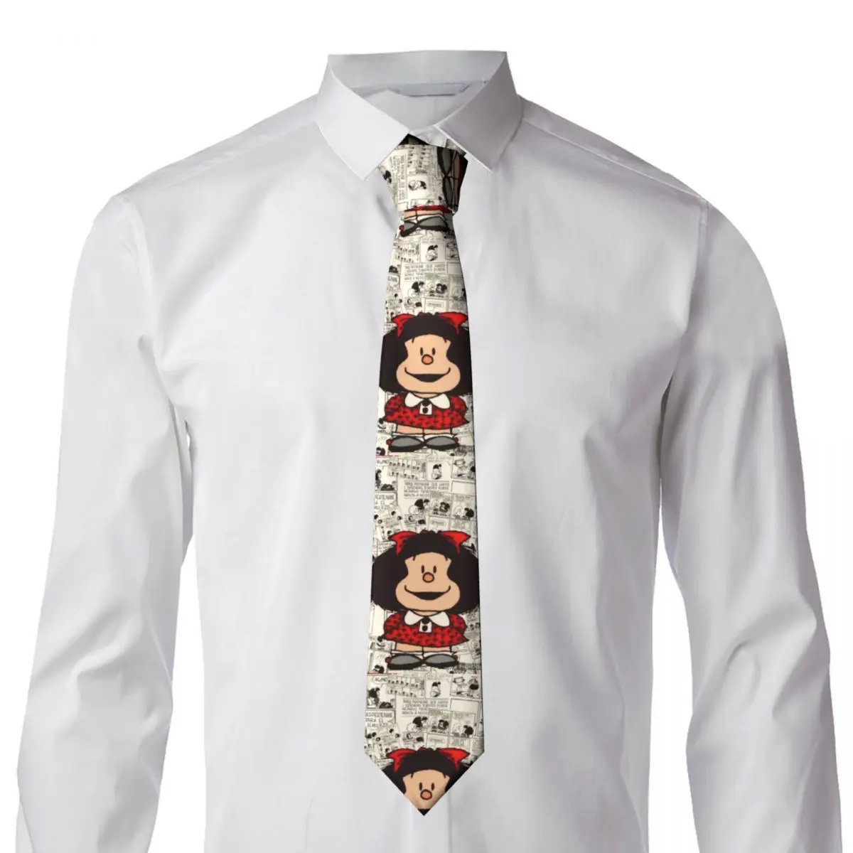 Anime Mafalda Neckties Men\'s Custom Silk Cartoon Kawaii Neck Tie for Party