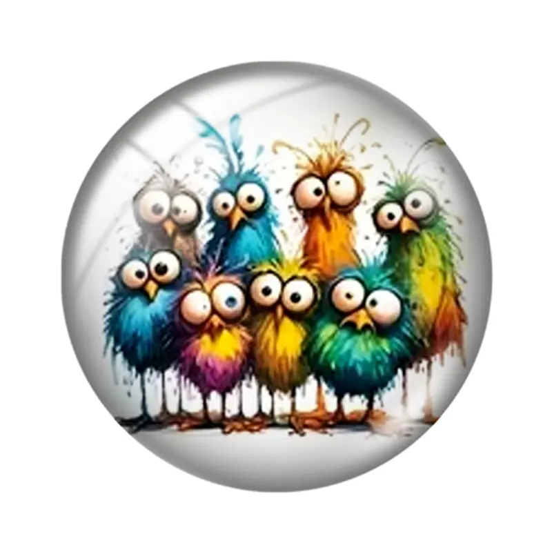 Fantasy Birds 10pcs 12mm14mm/16mm/18mm/20mm/25mm Round Photo Glass Cabochon Demo Flat Back Making Findings Jewelry