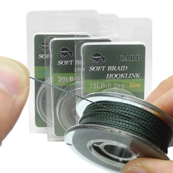 50m Carp Fishing Line  6 Strand Tightly Soft Hooklink 15lb/20lb/25lb Camo Green Braid Soft For Carp Fishing Tackle Equipment
