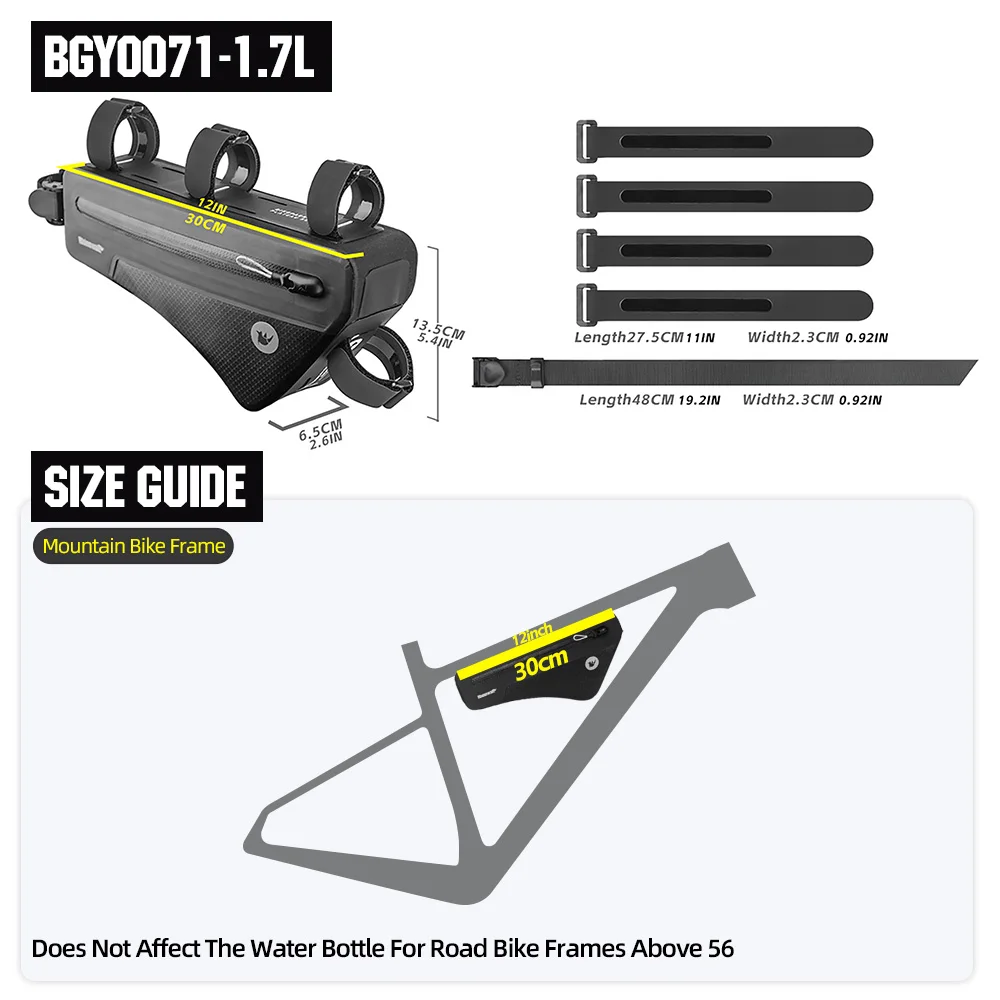 Rhinowalk إطار دراجة هوائية حقيبة مقاوم للماء 1.7L/2.6L دراجة مثلث حقيبة المضادة للانزلاق ل الجبلية الطريق الحصى الدراجات Bikepacking اكسسوارات #5