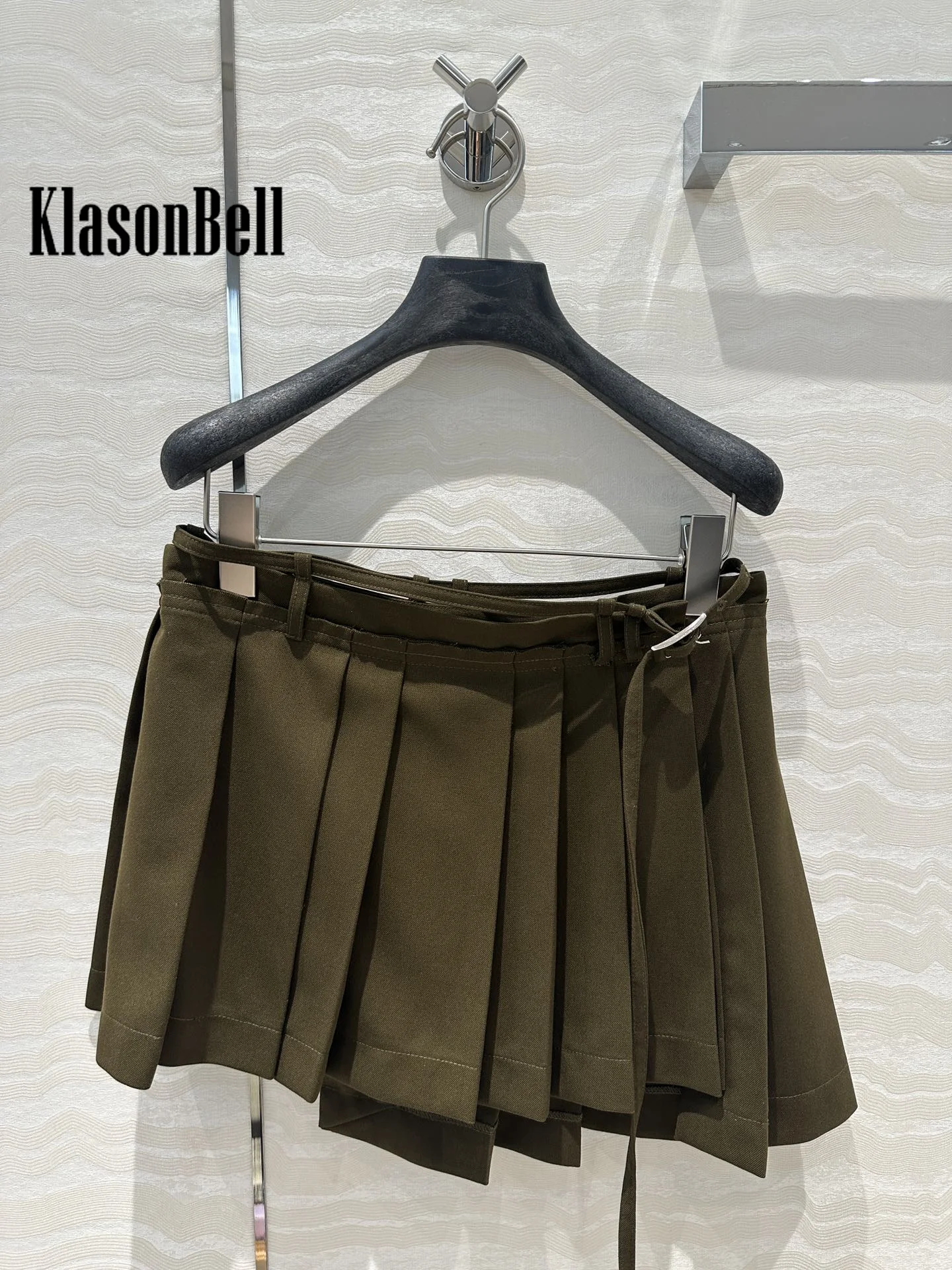 8.11 KlasonBell Women Fashion All-matches Low Waist Irregular Plaid Skirt Sashes Decoration Hot Girl Temperament Skirt