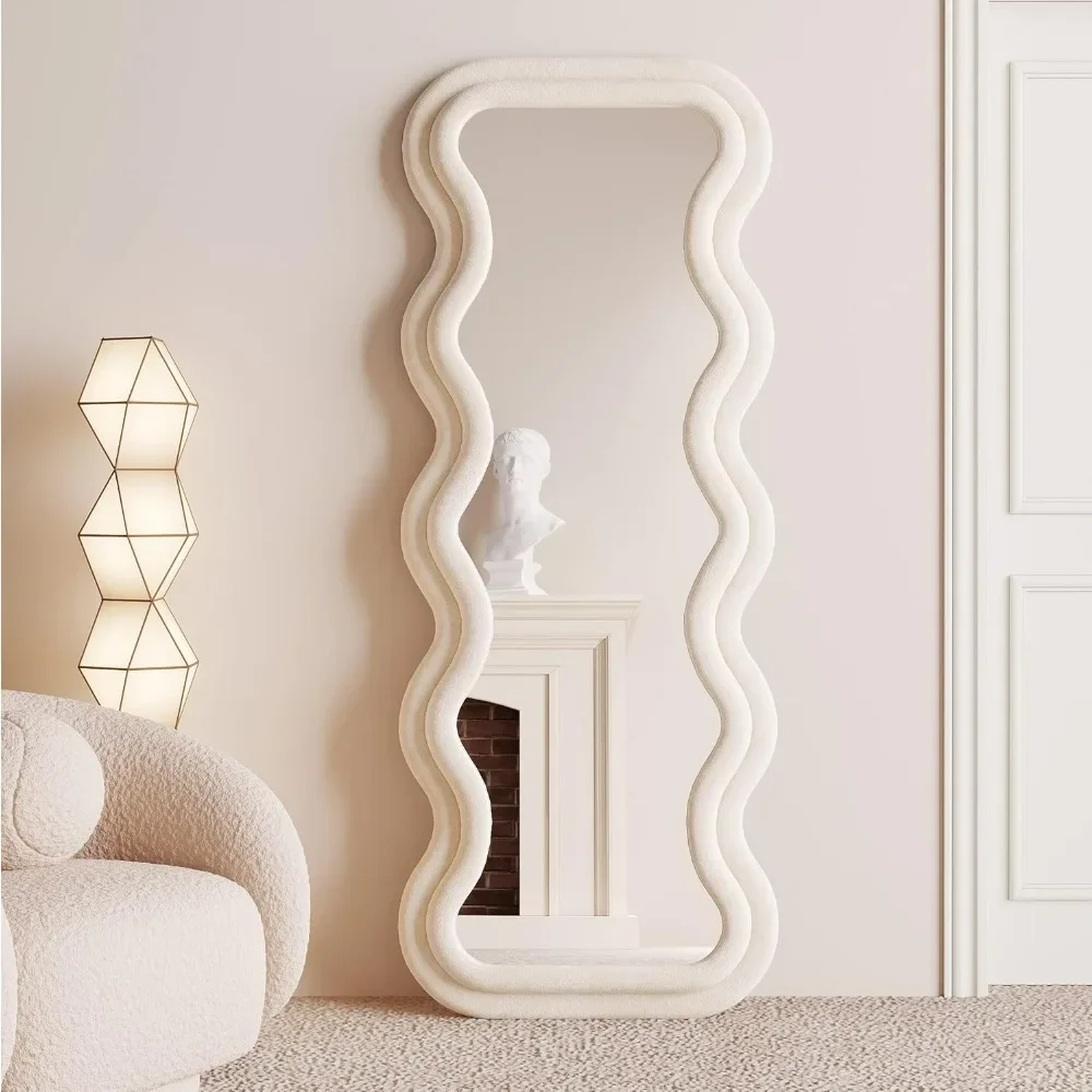 Full Length Mirror 63"x24", Irregular Wavy Mirror,Standing Hanging or Leaning Against Wall, Arched Floor Mirrors