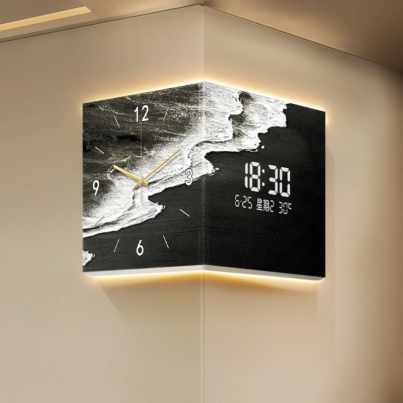 Corner Double-Sided Living Room Wall Clock Creative LED Clock Mural Digital Date Calendar Watch Suitable For Home Decoration
