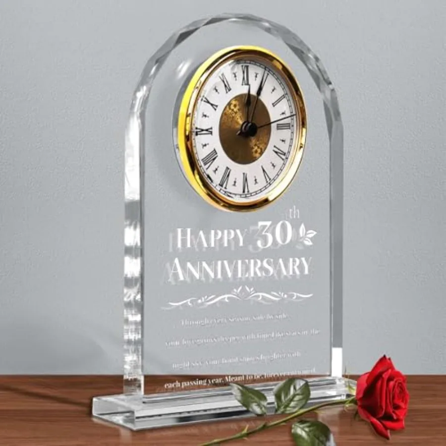 

Anniversary Clock s for Couples - Elegant Crystal Glass Clock Keepsake for Husband and - Unique Home Decor for 30 Years of Marr