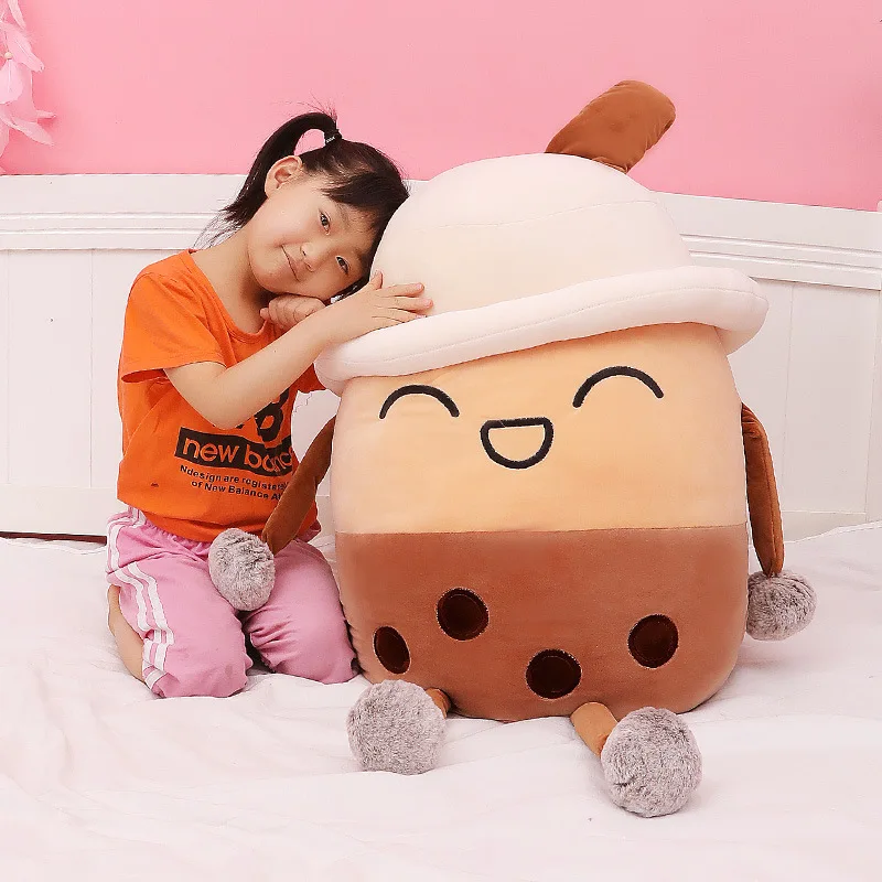 New Hot Gift Cartoon Fruit Bubble Tea Cup Shaped Pillow Real-life Stuffed Soft Back Cushion Funny Animal Plush Toy for Kids Baby