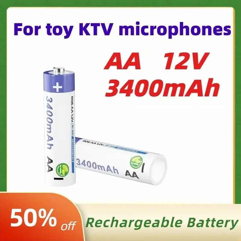 Large Capacity 3400mAh 12V AA Rechargeable Nickel-Metal Hydride Batteries Suitable for Toy KTV Microphones