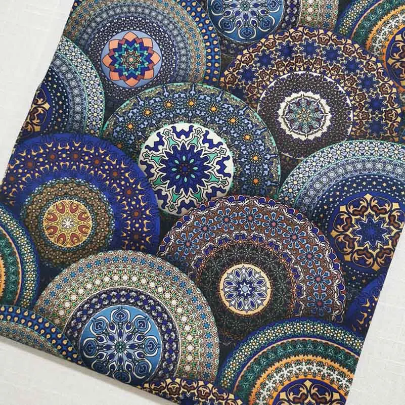 color Sewing Fabric Bohemian Style Mandala 100% Cotton Printed Boho Clothes DIY Doll Dresses Handmade Patchwork Per Half Meter