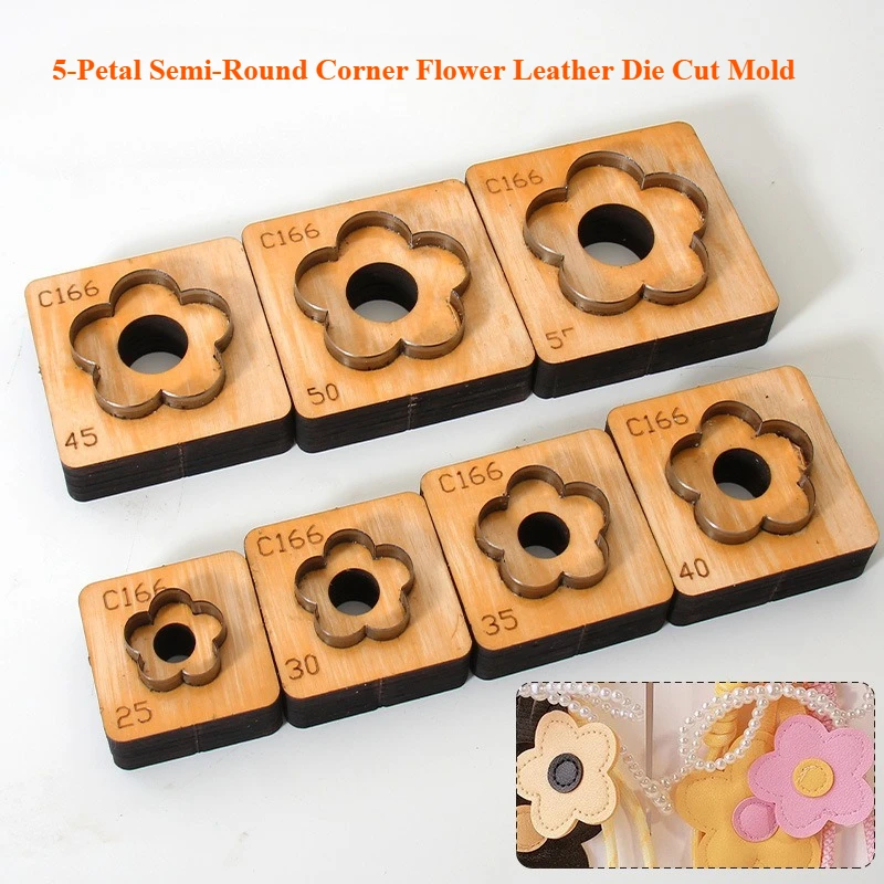 

Multi Specifications Five Petal Semi Rounded Corner Flower Leather Cutting Die, DIY Handmade Leather Craft Punch Mold