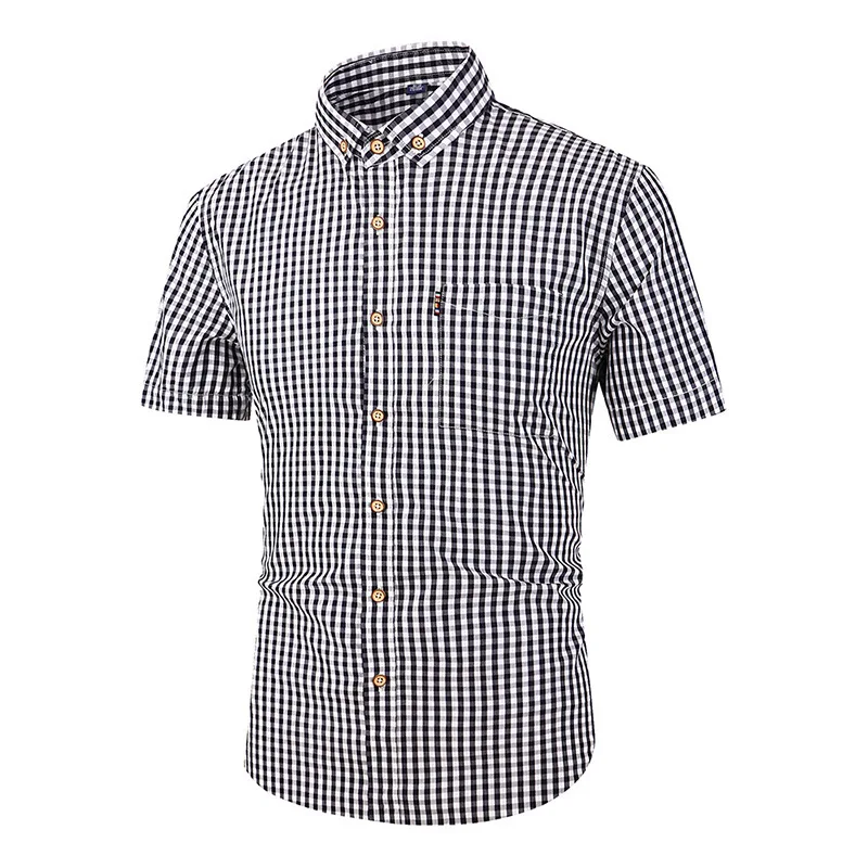 Men's Summer Plaid Shirt High-End Breathable Short Sleeve Casual Slim Fit Cotton Shirt Jacket
