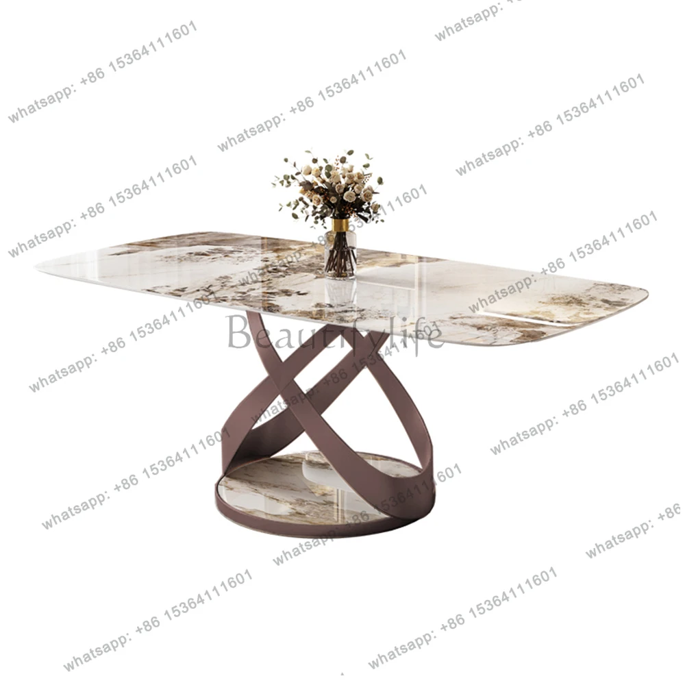 

Contemporary Carbon Steel Dining Room Table Set Modern Rectangular Villa Hotel Furniture