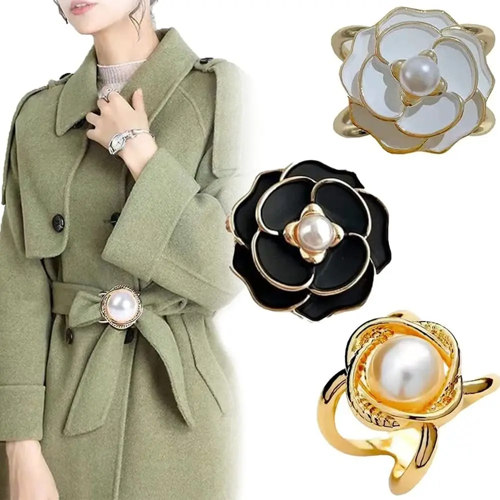 Belt Fixed Charm Accessories Camellia Scarf Buckle Pearl Floral Scarf Ring Clip Silk Scarf Buckle Clothing Ring Wrap Holder