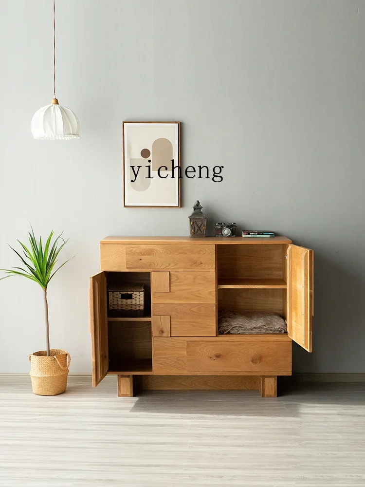 Oak Locker Nordic Simple Solid Wood Black Walnut Sideboard Cabinet Modern Entrance Cabinet
