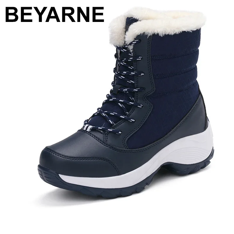 BEYARNEWomen Snow Boots Waterproof Non-slip Parent-child Winter Boots Thick Fur Waterproof Platform Warm Shoes Plus Size