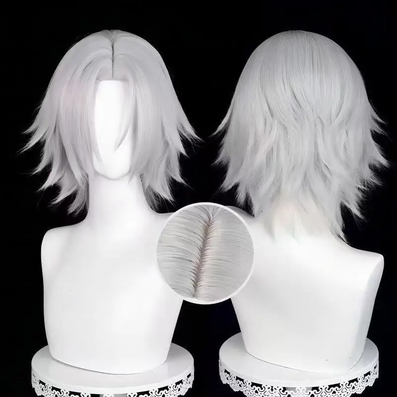 애니메이션 고쿠데라 하야토 코스프레 가발 고품질 합성 짧은 33cm 회색 내열성 헤어 파티 가발 로즈 네트 라이너 포함