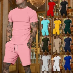 2024Men's T-Shirt Sets And Shorts Fashion Men's T-shirt Short Sleeve+Shorts 2-Piece Set Oversized Casual Beach Sport Man Suit