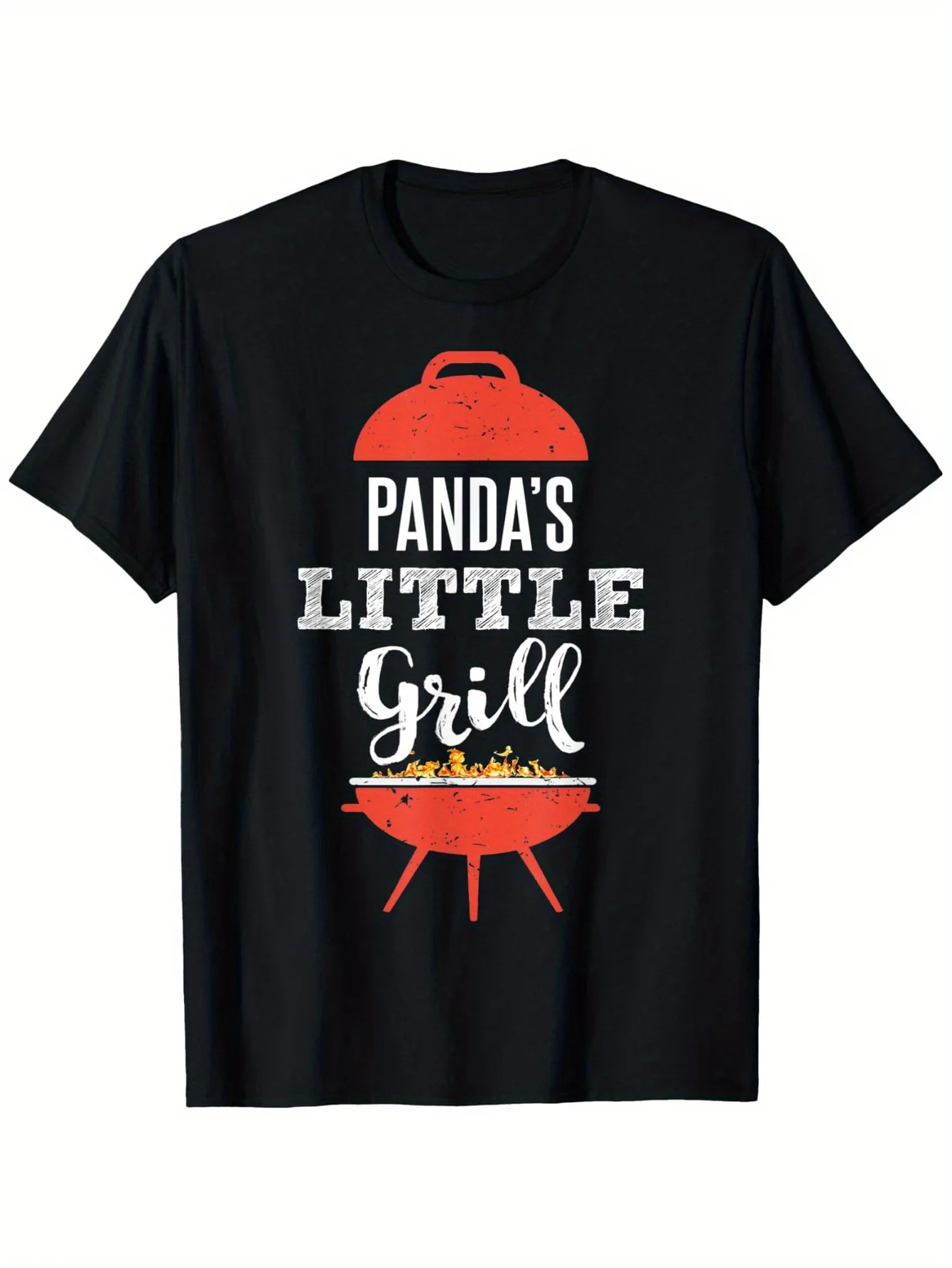 تي شيرت رجالي برسومات Panda'S Little Grill بتصميم ممتع للشواء مع غطاء أحمر وشواية فحم كاجوال من القطن بأكمام قصيرة