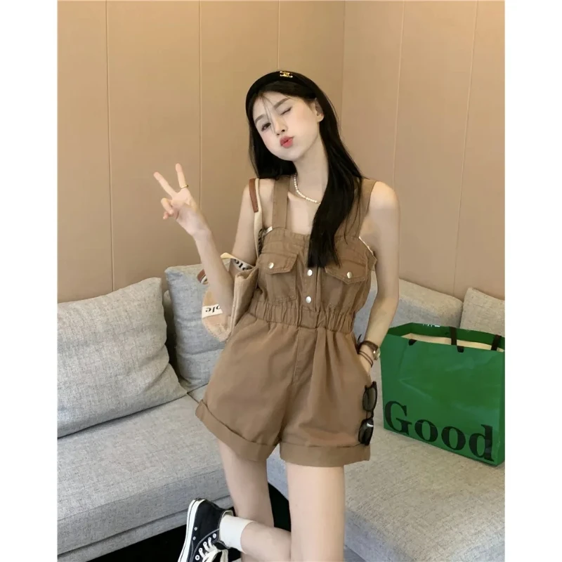 Denim Playsuits Women Loose Wide Leg Summer Casual Vintage Sweet Korean Style Chic Solid All-Match Fashion Rompers Ropa De Mujer