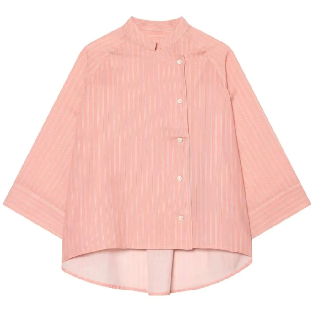 Women's Shirt Striped Loose Striped Shirt Elegant Mid Sleeve Button Tops Asymmetric European American Style Casual Blouse Casual