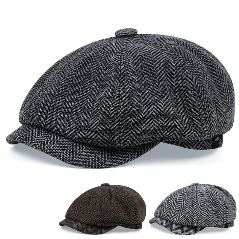 New Style  Retro British Style Newsboy Cap Men Vintage Brand New Octagonal Flat CapCotton Ascot Caps Khaki Male Spring Summer