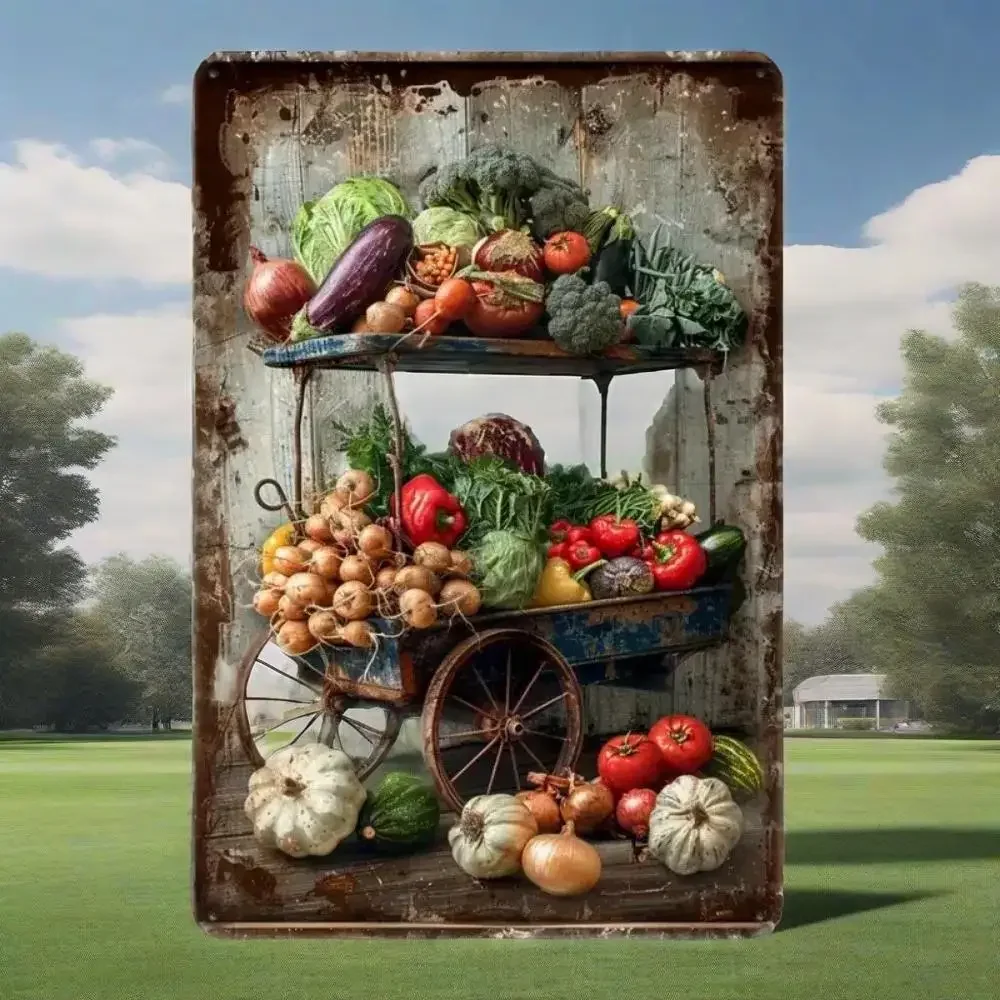 

1PC Farm Fresh Vegetables Retro Art | Metal Wall Decor for Home, Office, Garden Sheds & Gift