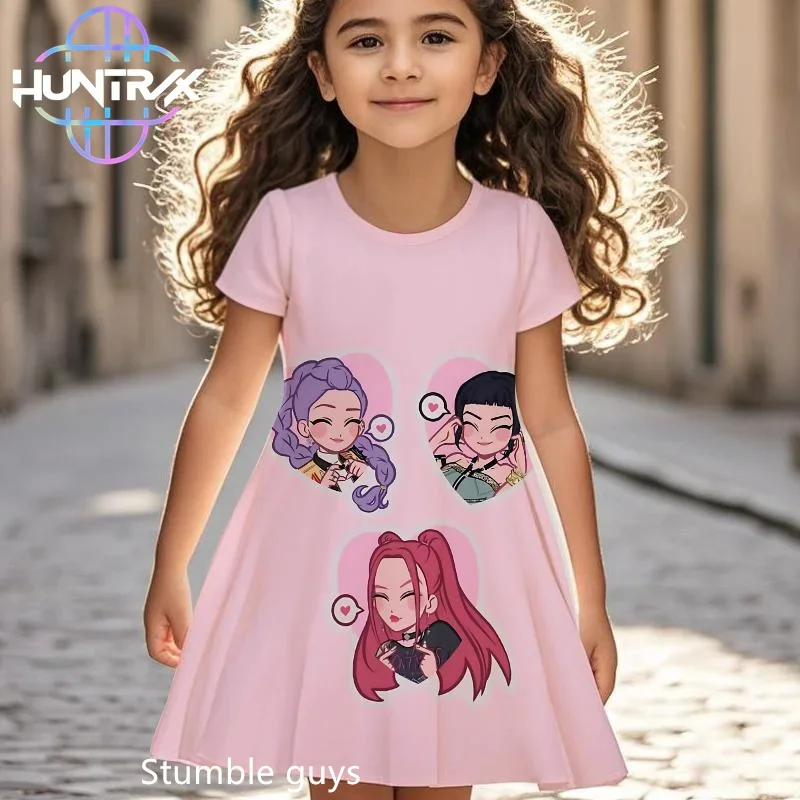 

Kpop Demon Hunters Kids Girls Dress Summer Cartoon Anime Short Sleeve Beach Outfit Casual Nightgown