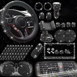 27PCS/Set Women Bling Universal Fit Polyester Steering Cover Shiny License Frame Phone Holder Coasters Tools Car Accessorie