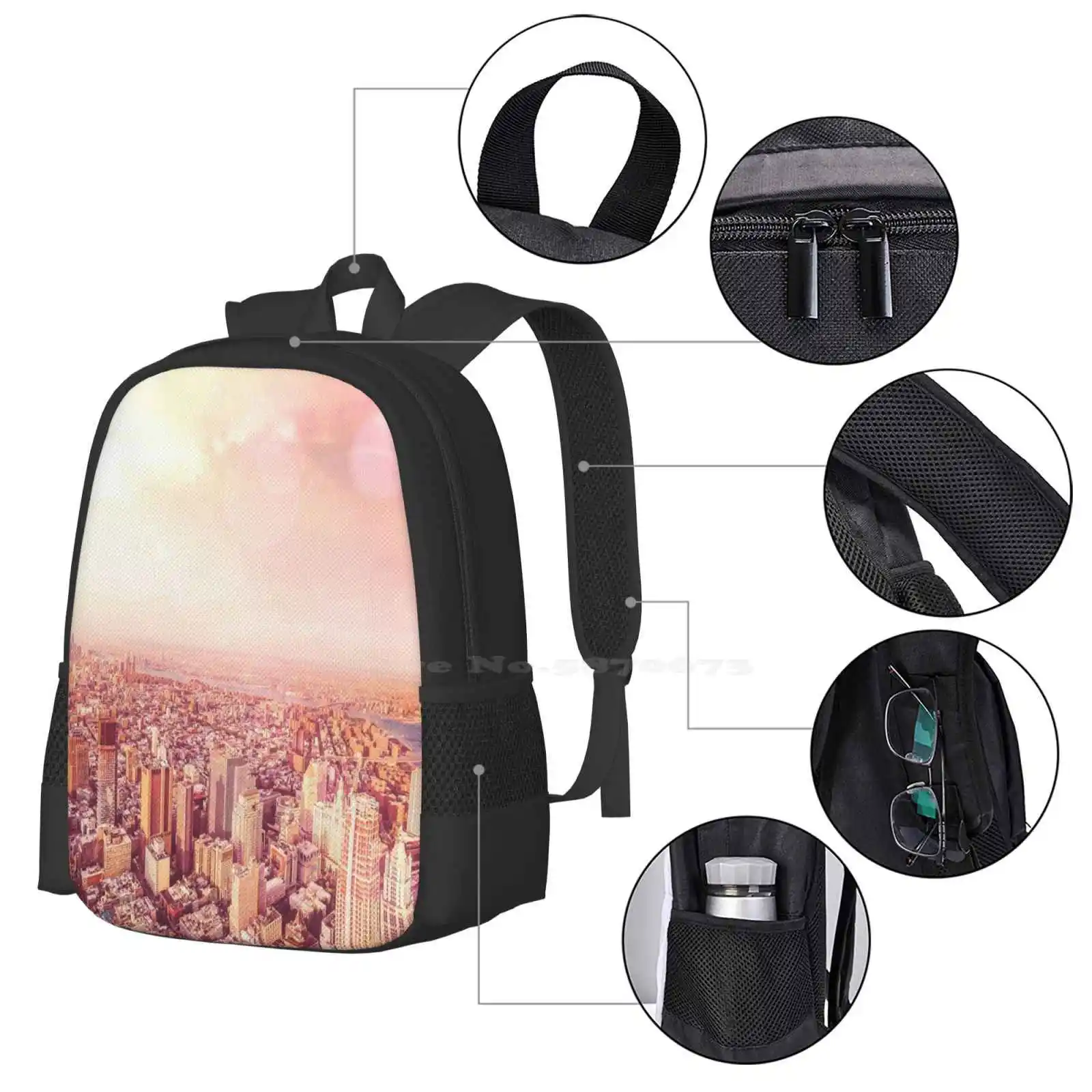 Mochila con diseño de Skyline de la ciudad de Nueva York, mochilas escolares, Nyc Skyline, New York City Skyline, Ny Cityscape, Bokeh Dreamy Nyc Sunset