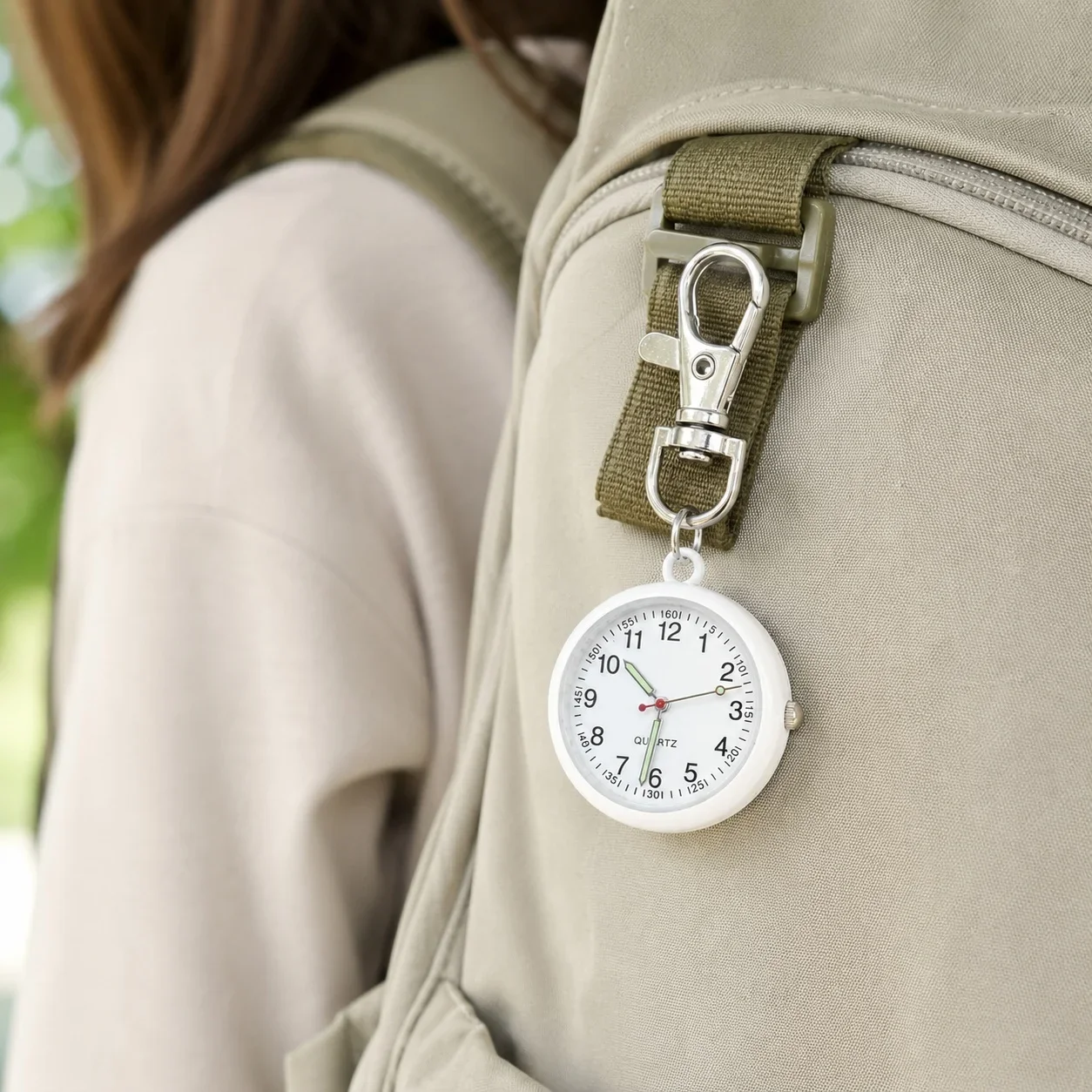 Mini Keychain Pocket Watch Number Dial Quartz Watch Clip‑On Carabiner Fob Watch Portable Timepiece for Medical Staff Students