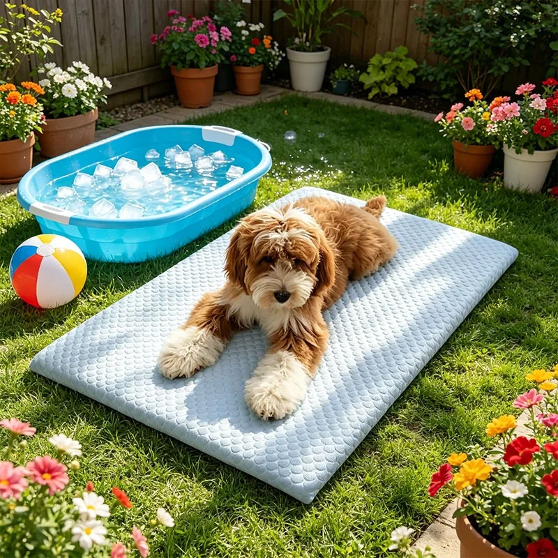 Hundebett-Kühlmatte aus Eisseide für den Sommer, dicke, atmungsaktive, rutschfeste, waschbare Kühlunterlage für mittelgroße und große Hunde und Katzen
