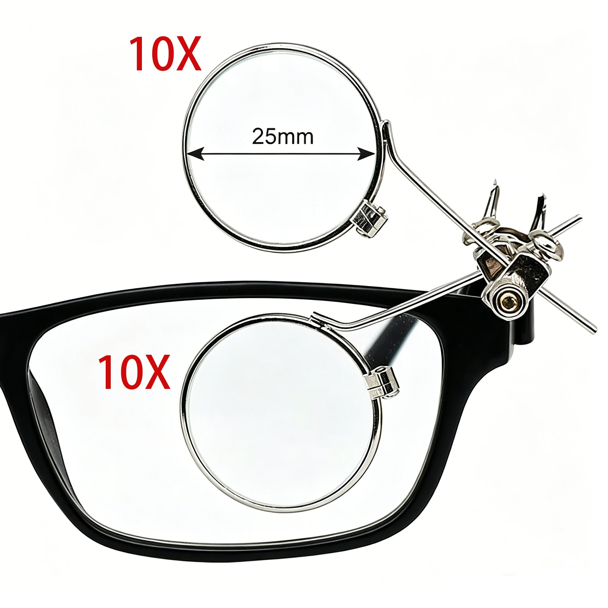 10-fache Clip-On-Brillenlupe mit Doppel- oder Dreifachlinsen, Mini-Monokularlupe mit drehbarer Linse für Uhrenreparaturen – Detail 2