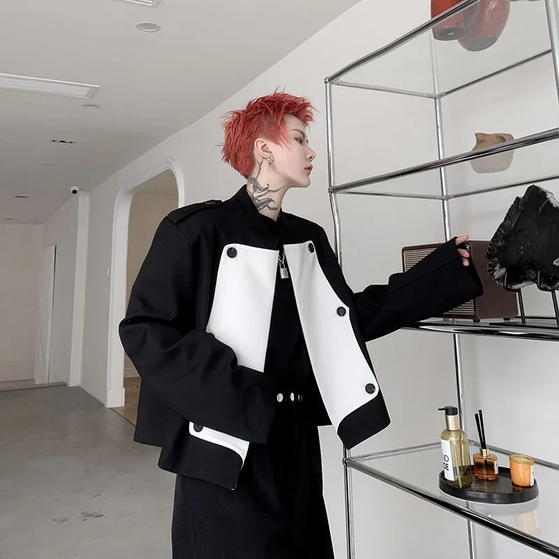 Male Y2K Ins Chic Trendy Hit Color Blazer Men Black White Gentleman Elegant Handsome Cool Senior Luxury Party Coat Sexy Jackets