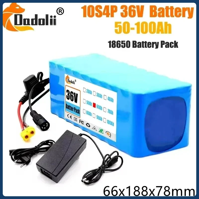 

100% original 36V 10s4p 100Ah 20000W large capacity 18650 lithium battery pack with BMS XT60 Plug 18650battery