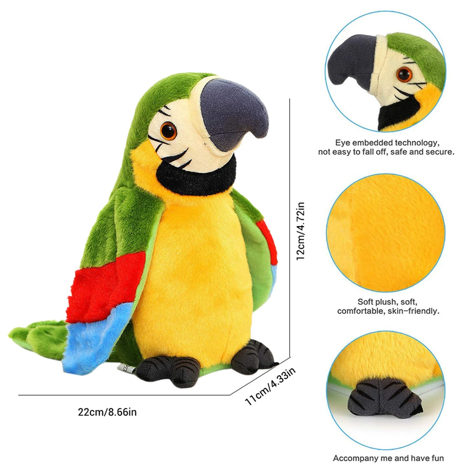 Talking Parrot Toy Mimicry Pet Speaking Plush Toy Repeat What You Say Waving Wings Electronic Record Bird Toy Stuffed Animal