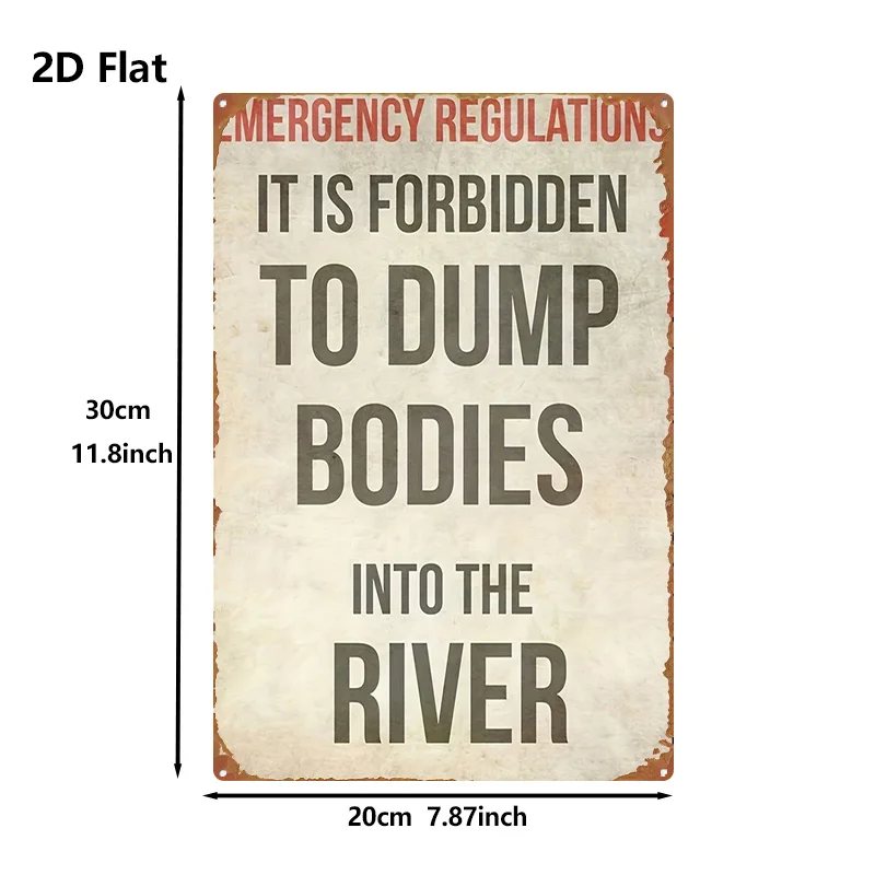 1pc Metal Sign Vintage Warning Sign: Do Not Dispose of Dead Bodies in Rivers, Classic Character Design, Vibrant Colors, Easy to