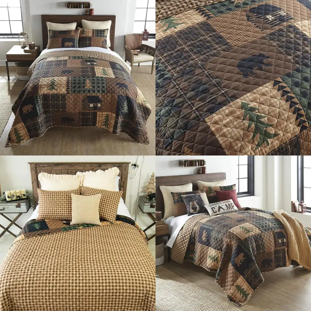 

Brown Bear Cabin Lodge 3-Piece King Bedding Set with Quilt and Pillow Shams