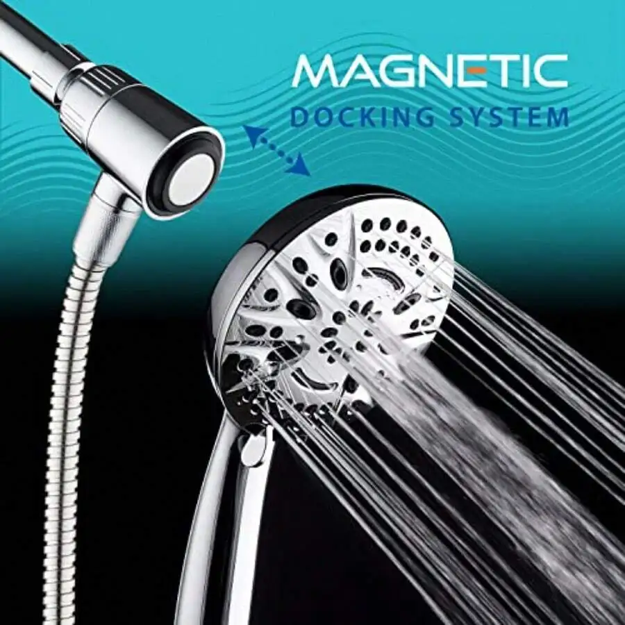 New Magnetic Guidance Docking System - High-Pressure 8-Setting Handheld Shower Head With Giant 5 Inch Face Magnetic Bracket Extr