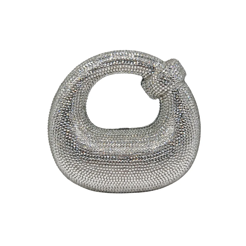 Luxury 3D Rose Crystal Clutch Bag Women Full Rhinestone Evening Handbag with Metal Hard Case And Shoulder Chain for Wedding Part - view 4