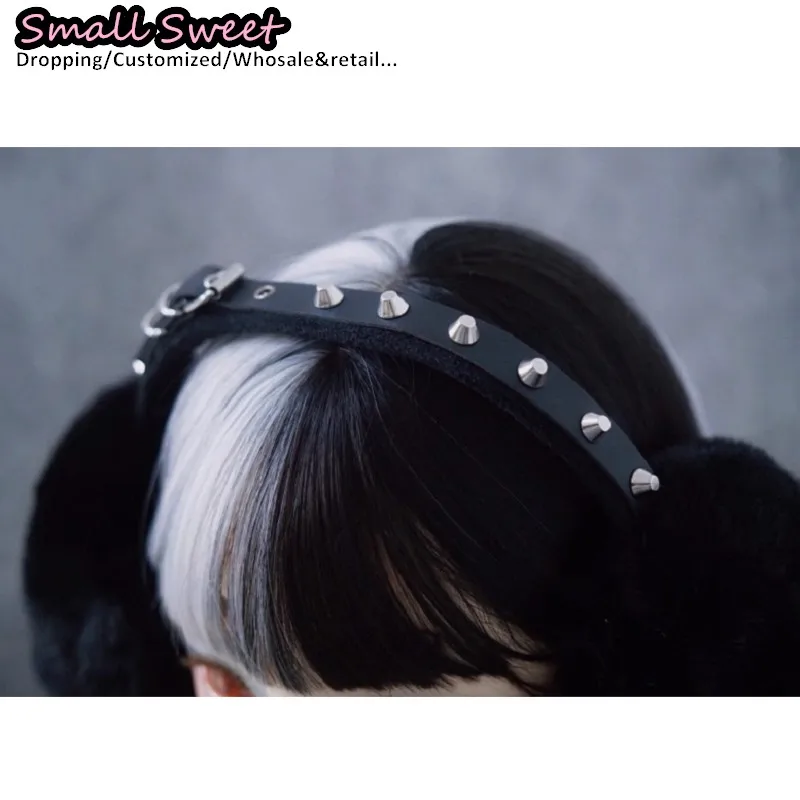 القوطية الشرير اليدوية برشام الجلود غطاء للأذنين الظلام الدافئة الأذن الأسود أفخم ثقافة فرعية Y2K فتاة حماية الشتاء غطاء للأذنين اكسسوارات
