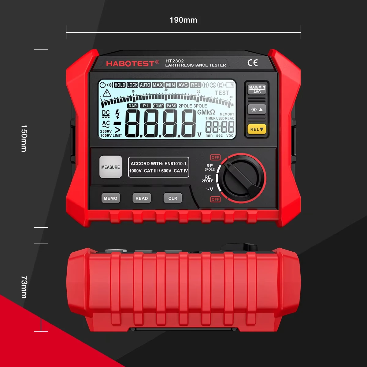 HABOTEST HT2302 Insulation Resistance Tester Earth Ground Resistance Tester Digital Megohmmeter Meter 100 Groups Data Storage